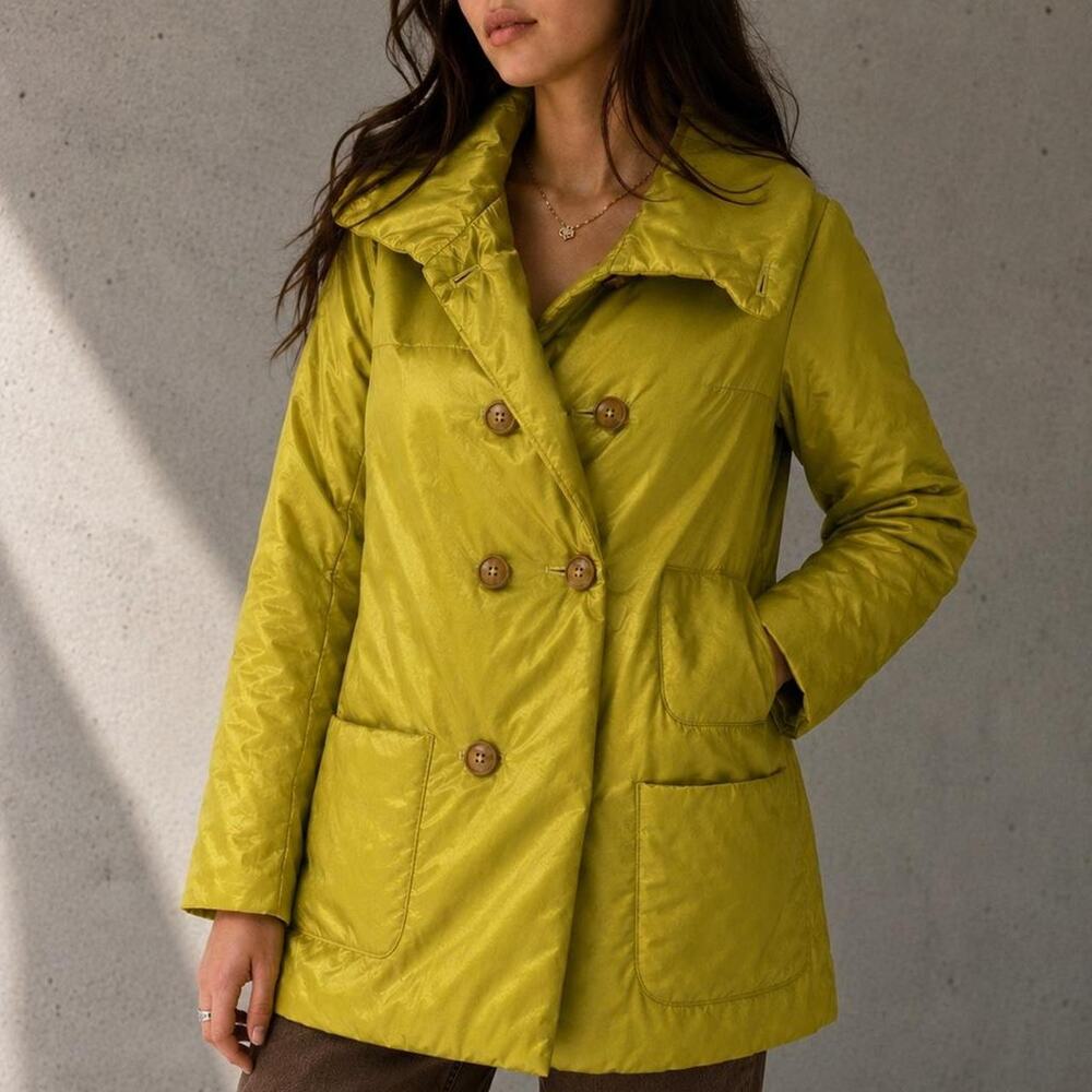 By Gossip Chartreuse Puffer Coat Small Oversized Collar Thinsulate